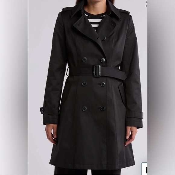 Lauren Ralph Lauren Black Double Breasted Water Resistant Trench Coat - Picture 1 of 6